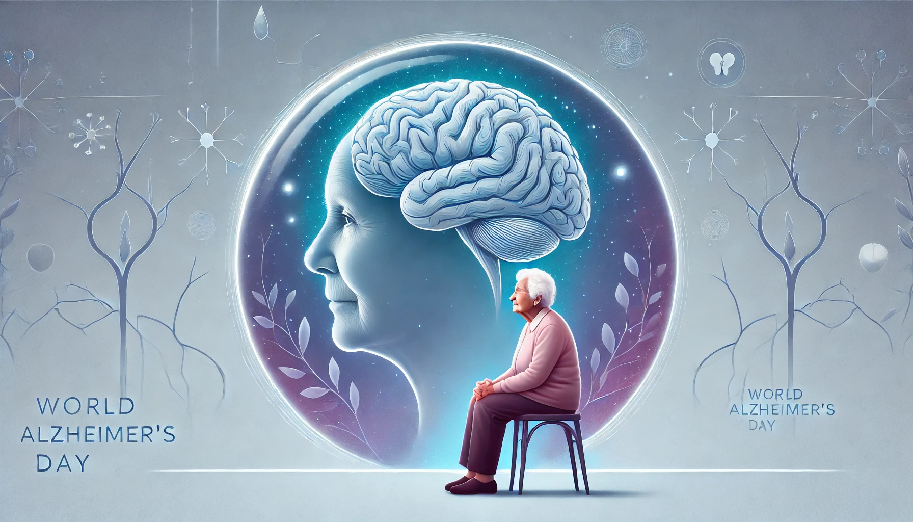 dall·e 2024 09 18 19.57.27 a touching image depicting world alzheimer's day. a gentle scene shows an elderly person sitting thoughtfully, their face reflecting wisdom and nostal